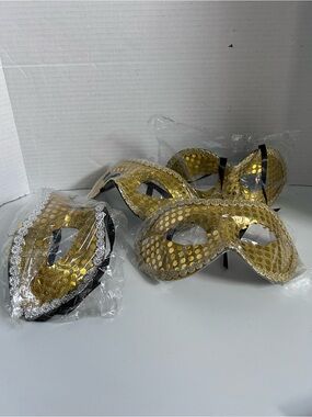 Lot of 4 Gold Sequin Masquerade Eye Mask